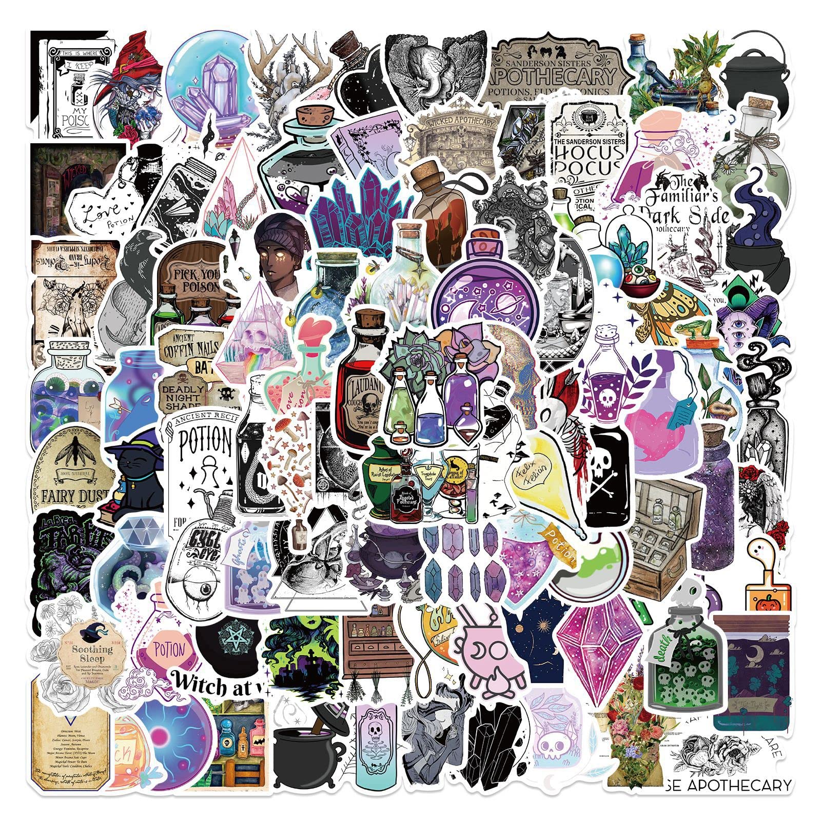 100pcs Halloween Magic Apothecary Vinyl Stickers - Waterproof Decals for Laptop, Phone Case, Water Bottle, Car & More - Perfect for DIY Crafts, Party Decor & Personalizing Accessories