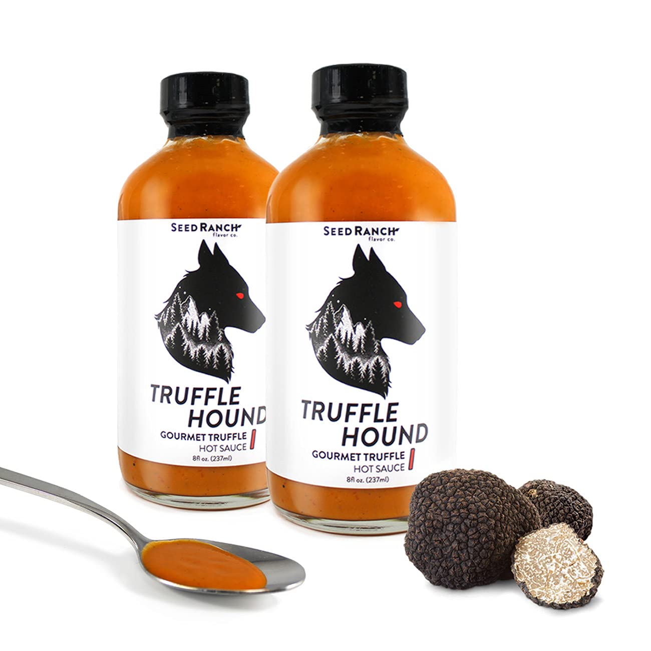 Seed Ranch Gourmet Truffle Hound Hot Sauce - 2 Pack Medium Heat Spicy Sauce with Chile de Arbol, Ghost Pepper & Garlic | Vegan, Non-GMO | Perfect for Pasta, Pizza, Wings & Sriracha Lovers | Bold Truffle Flavor for Cooking & Grilling