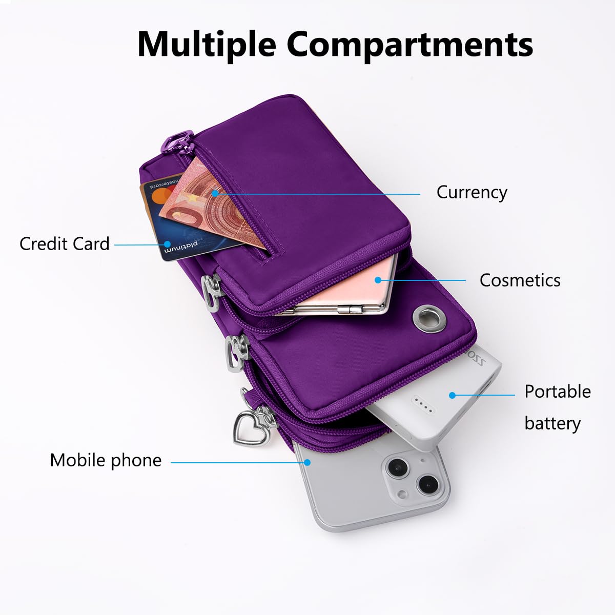 Aucuu Women's Small Crossbody Phone Bag - Adjustable Shoulder Strap Oxford Fabric Pouch for iPhone & Android (Up to 7