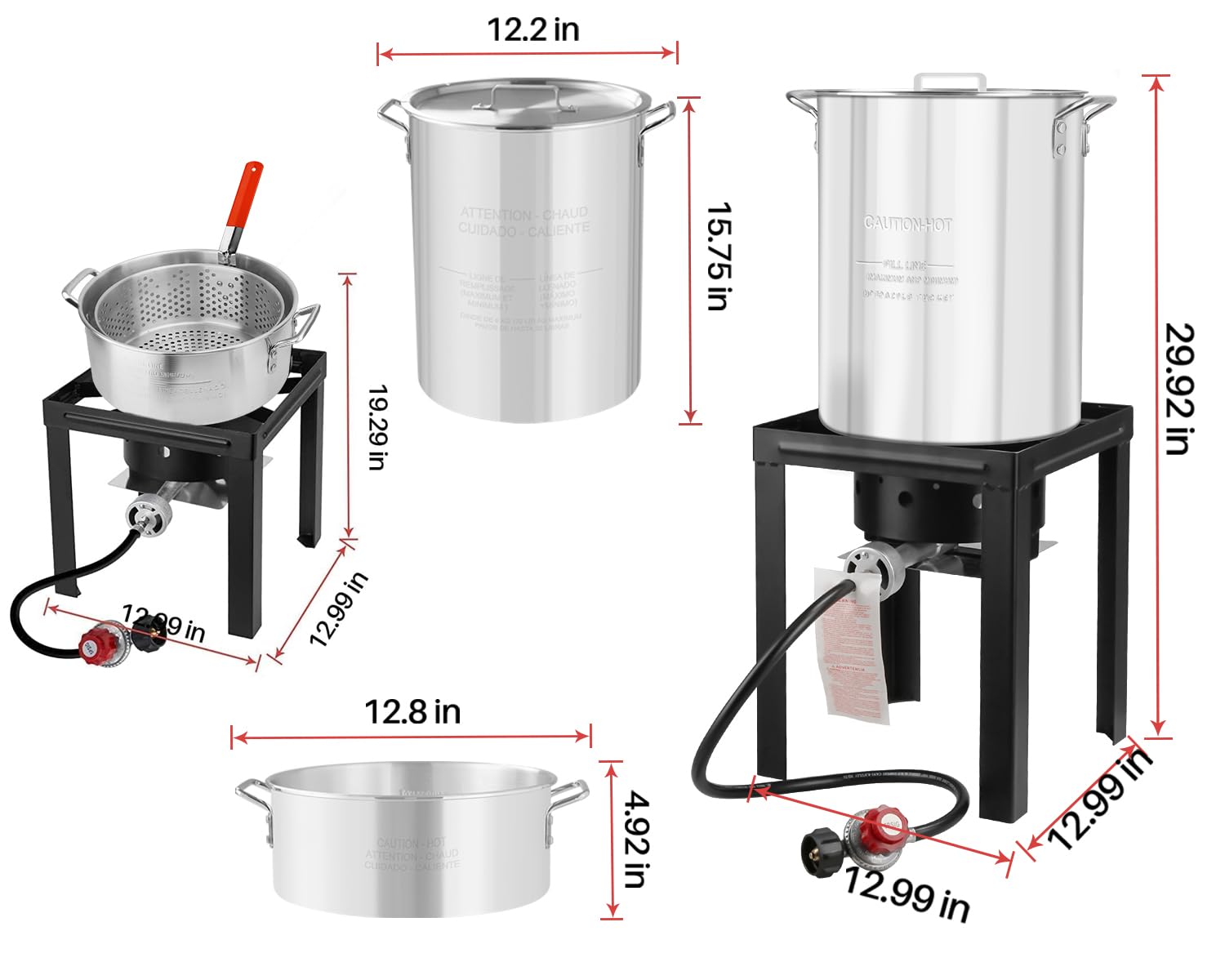30QT & 10QT Deep Turkey Fryer Set with Basket - Seafood Boil Pot, Crawfish Boiler Kit with Large Steamers & 54,000BTU High Output Burner for Outdoor Cooking, Camping, Thanksgiving Parties, Backyard Gatherings and Family BBQs