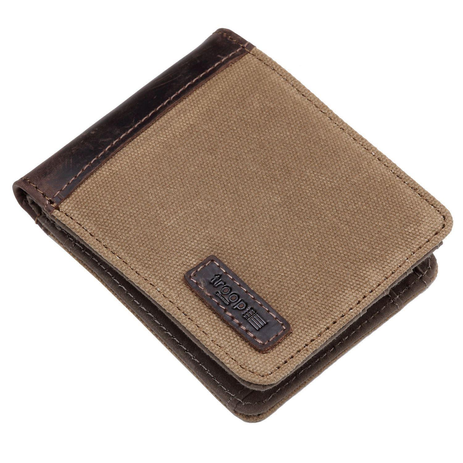 TRP0500 Troop London Men's Bi-Fold Canvas Wallet - Slim RFID Blocking Leather Card Holder for Everyday Use & Travel