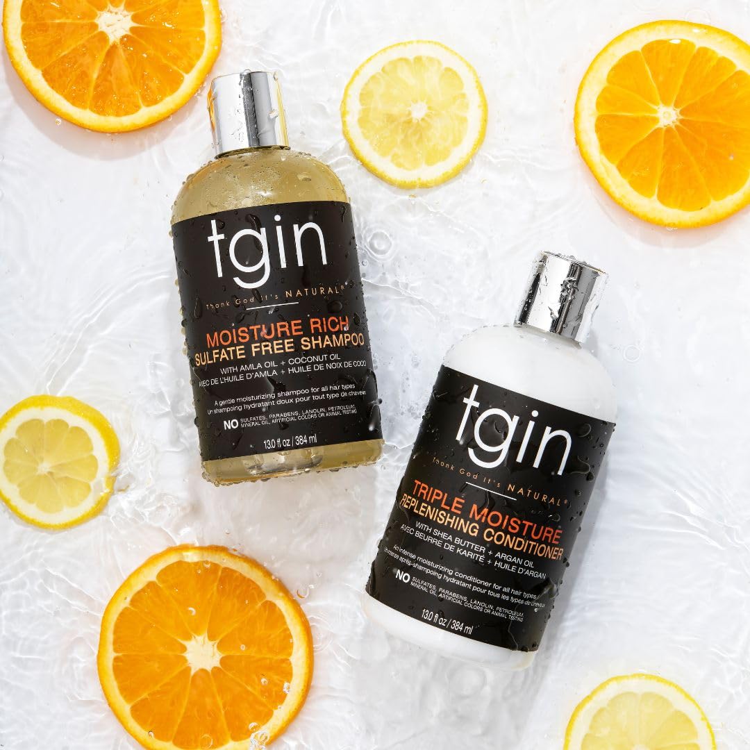 tgin Moisturizing Shampoo & Conditioner Set for Curly, Coily, Wavy Hair - Sulfate Free, Hydrating, Detangling - 13 oz Duo - Perfect for Dry Hair Care & Natural Hair Routine