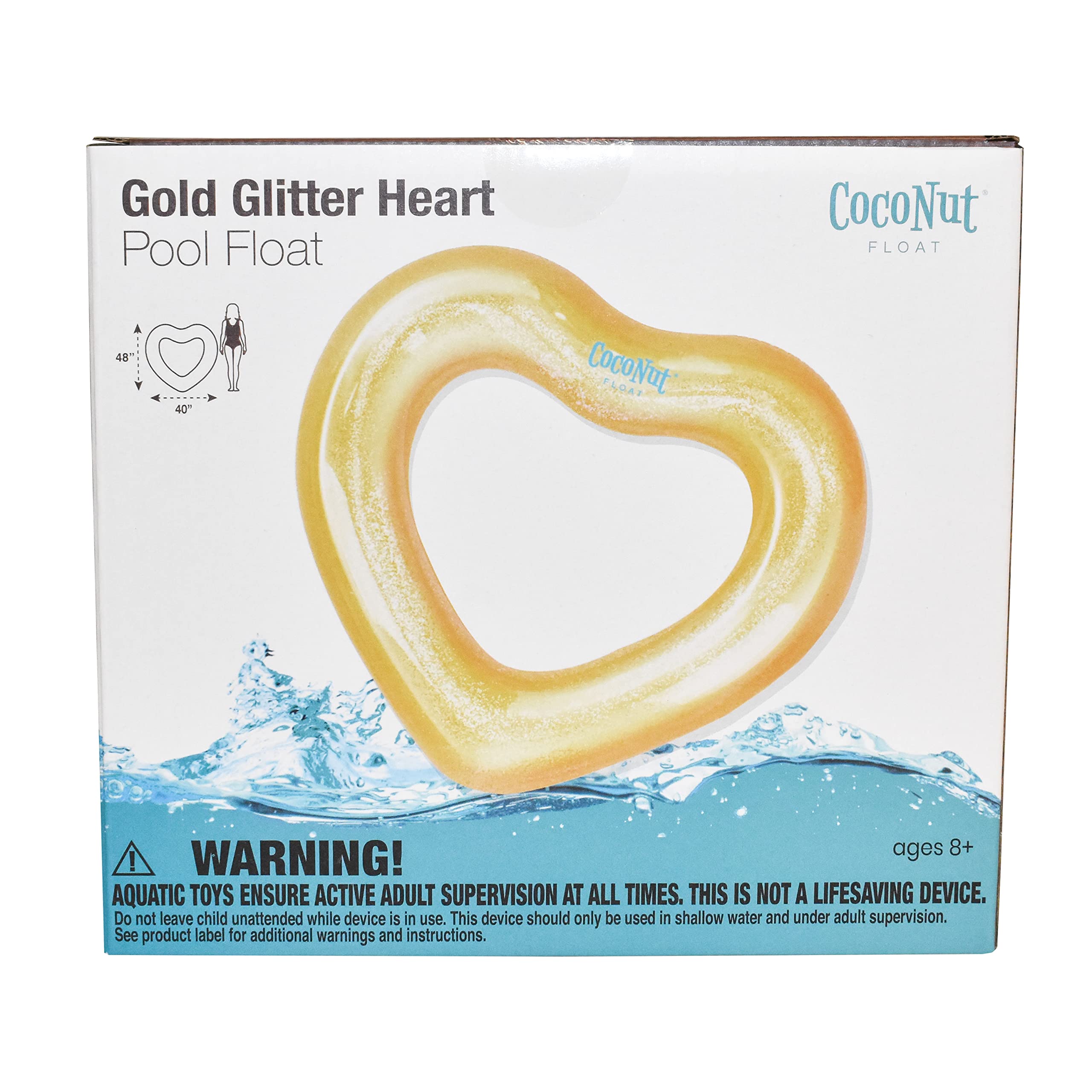 CocoNut Float Glitter Heart Pool Floats – Inflatable Pool Rings for Adults & Kids – Durable Lounge Tubes, Summer Water Toys – Fun Party Decorations for Birthdays, Beach Parties, Poolside Relaxation – Ages 8+ Years