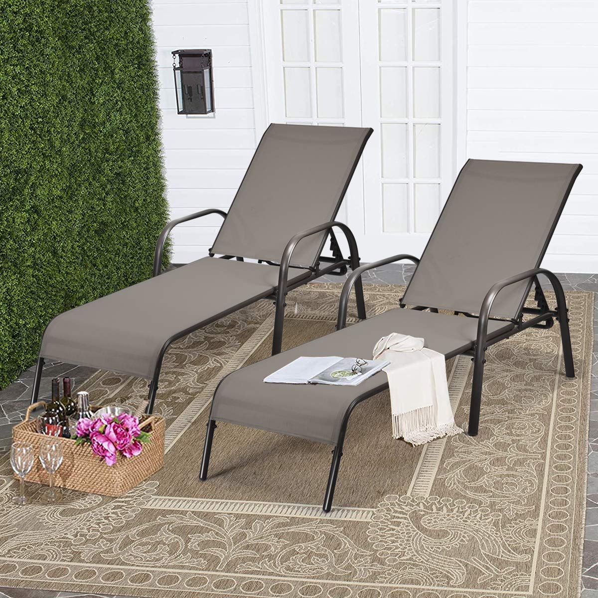 Tangkula 2-Pack Outdoor Lounge Chairs - Adjustable Reclining Patio Chaise Lounge with Heavy Duty Steel Frame - Perfect for Poolside, Beach, Backyard & Balcony Relaxation - Durable Outdoor Furniture for Sunbathing & Lounging