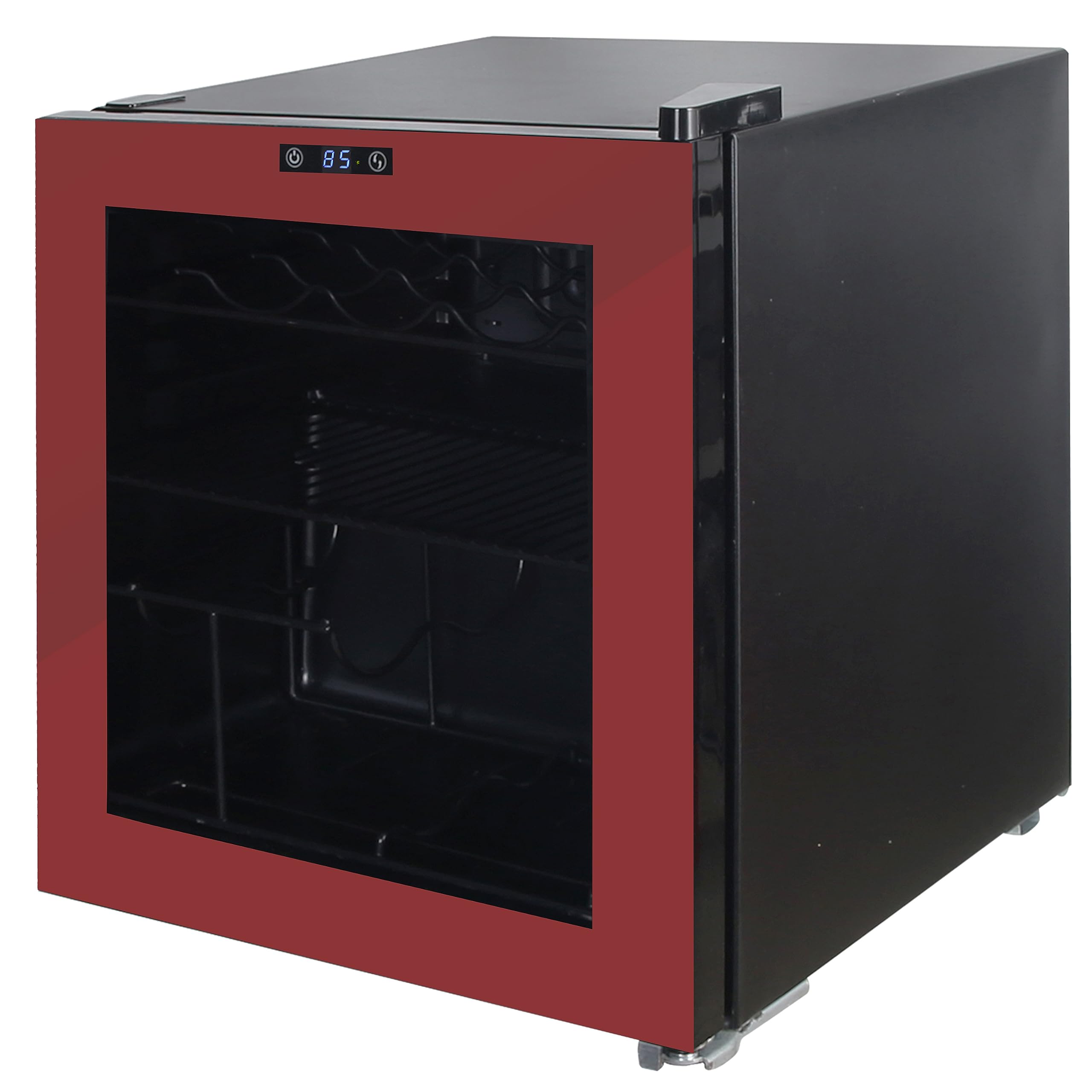 West Bend 15 Bottle/60 Can Beverage Cooler Refrigerator - 1.6 Cu.Ft Freestanding Wine & Beer Fridge with Glass Door, Adjustable Thermostat (17-Inch Wide, Burgundy) - Perfect for Home Bars, Basements & Entertaining Spaces