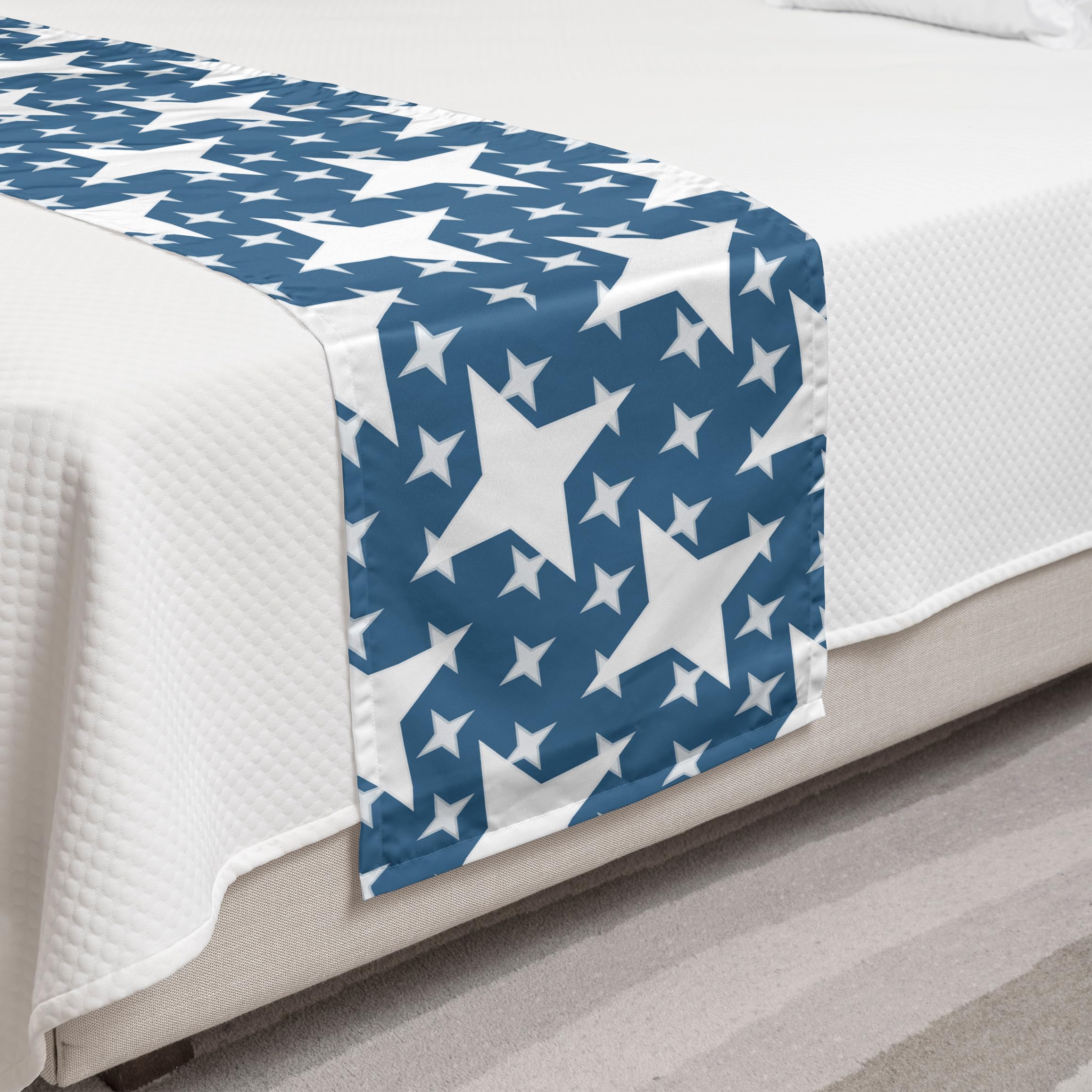 Ambesonne Stars Bed Runner - Decorative Bedding Scarf with Concentric Silhouette Design in Slate Blue & White, Twin Size - Perfect for Hotels, Homes & Guestrooms | Elegant Bed Accent for Master Bedrooms & Luxury Accommodations