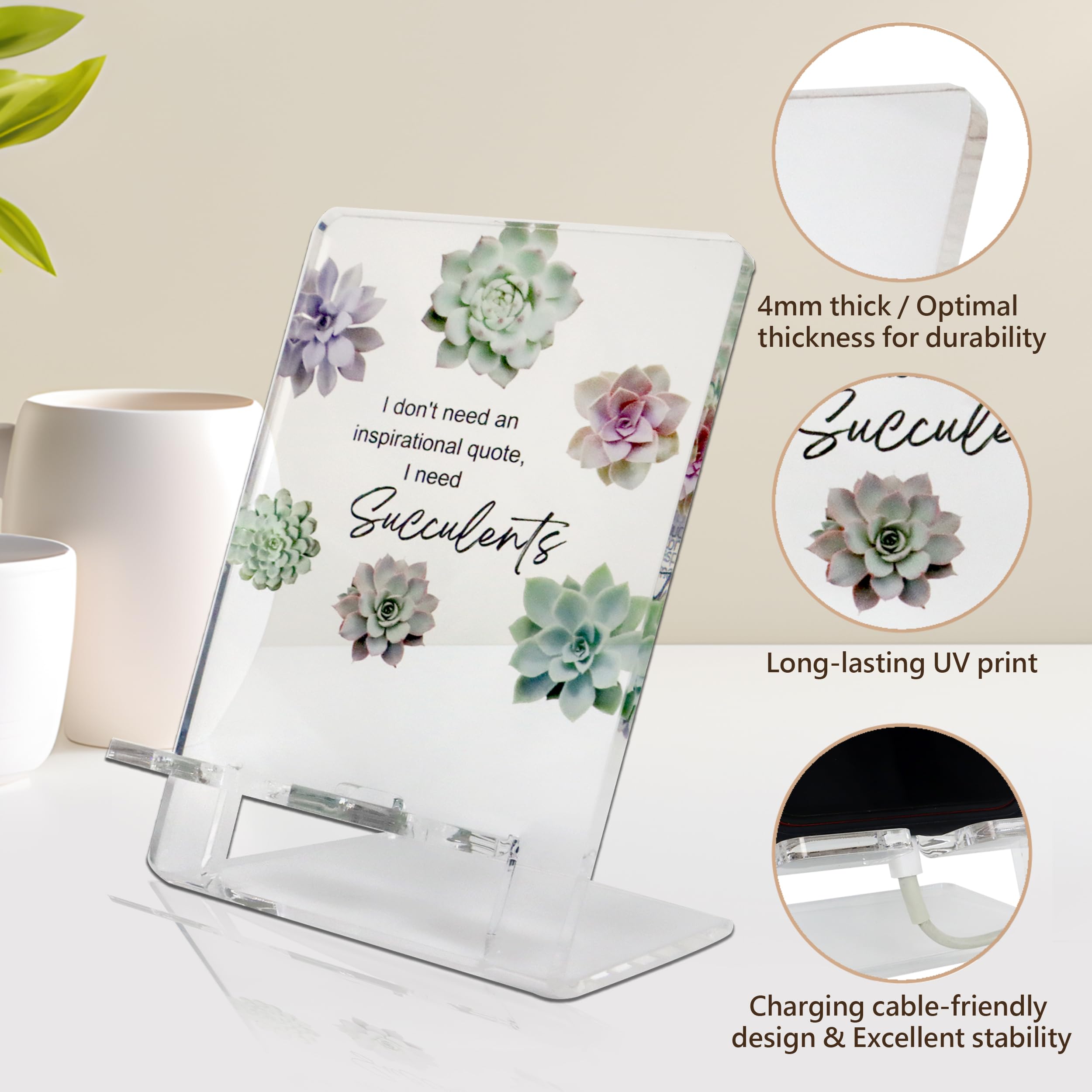 Stylish Acrylic Phone Stand with Succulent Design - 4.25