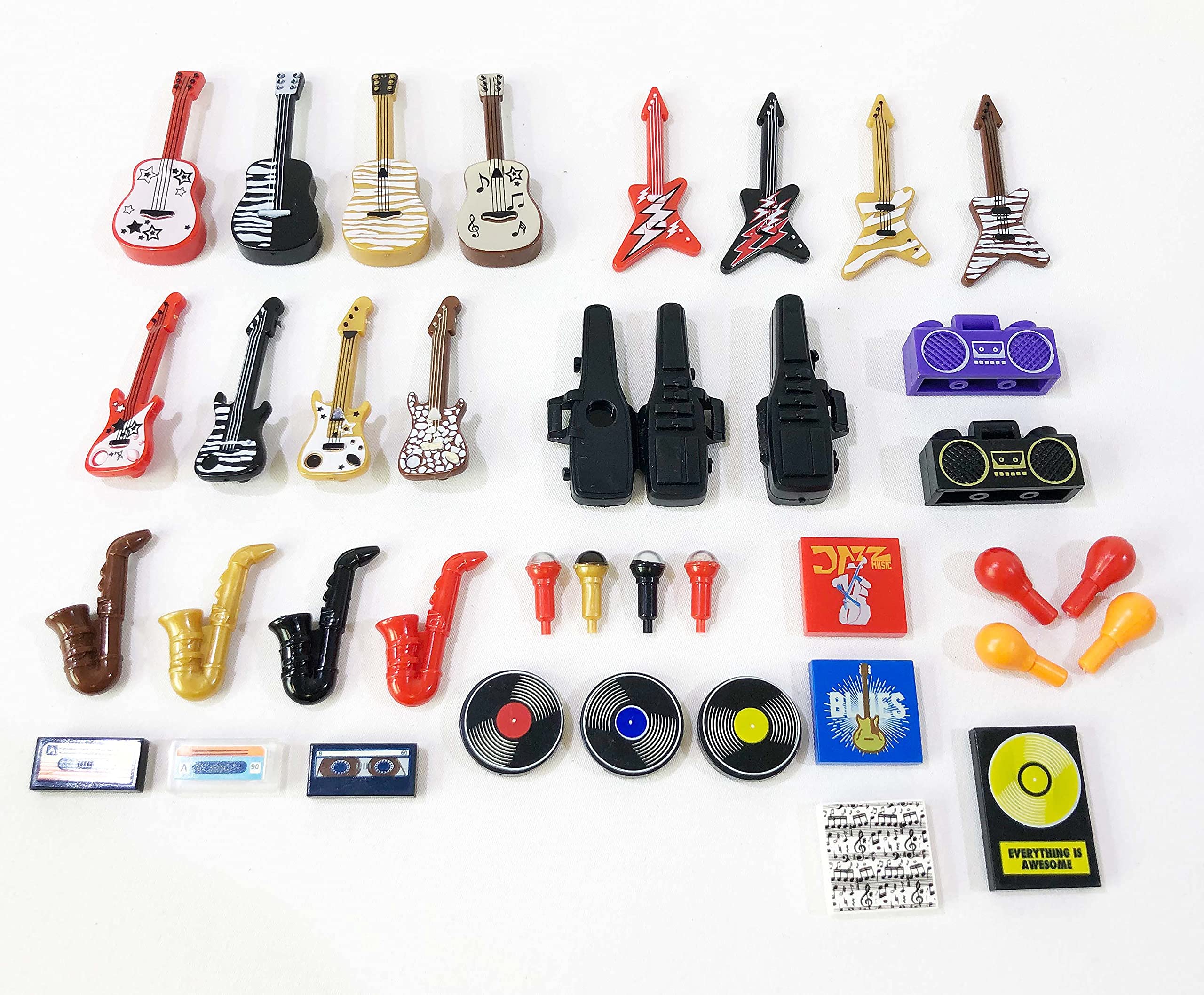 Brick Loot 38-Piece Music Instrument Building Block Set - Compatible with Lego & Major Brands, Includes Acoustic & Electric Guitars & Microphones - Creative STEM Toy for Kids Ages 6+ & Adults - Perfect for Music-Themed Lego Scenes & Band Role Play