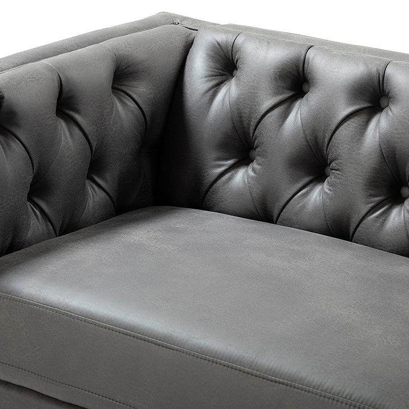 84'' Vegan Leather Tufted Sofa - Modern Faux Leather Couch for Living Room, Office & Lounge - Comfortable Mid-Century Style Sectional with Button Tufting
