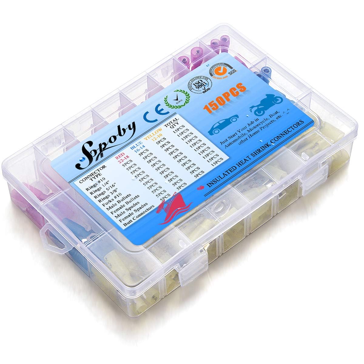 150PCS Heat Shrink Wire Connectors Kit - Waterproof Crimp Connectors for Automotive, Marine & Electrical Wiring | Ring, Fork, Spade, Bullet & Butt Terminals | DIY Car Repair, Boat Wiring & Home Electrical Projects
