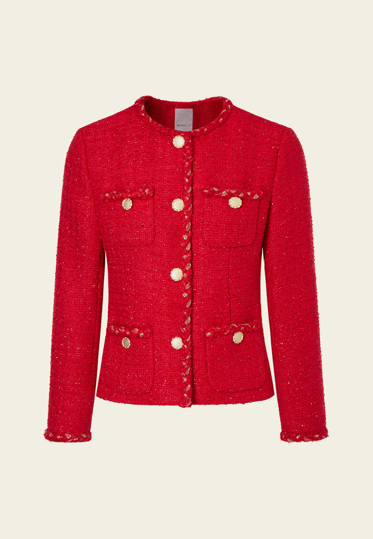 Stylish Patch Pocket Tweed Jacket for Women - Classic Wool Blazer with Front Pockets - Perfect for Office Wear, Business Meetings & Fall Fashion Outfits