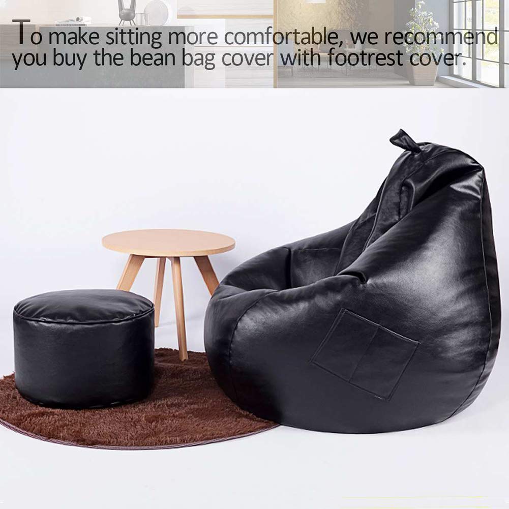 Waterproof PU Leather Bean Bag Cover Without Filling - Gaming Chair Slipcover with Zipper for Indoor & Outdoor Use - Black Sofa Cover for Adults & Kids - Perfect for Living Room, Game Room, Dorm or Patio Furniture