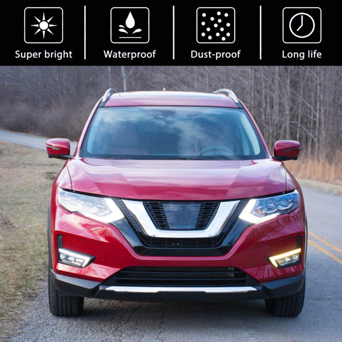 2017-2019 Nissan Rogue LED Fog Lights Replacement - Amber DRL Daytime Running Lights with Black Bezel | Perfect for Night Driving & Enhanced Visibility