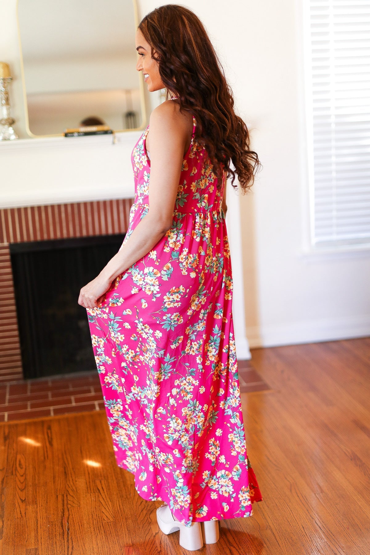Elegant Pink Floral Print Fit and Flare Sleeveless Maxi Dress for Women | Summer Beach Wedding Party Dress | Perfect for Vacations, Date Nights & Special Occasions