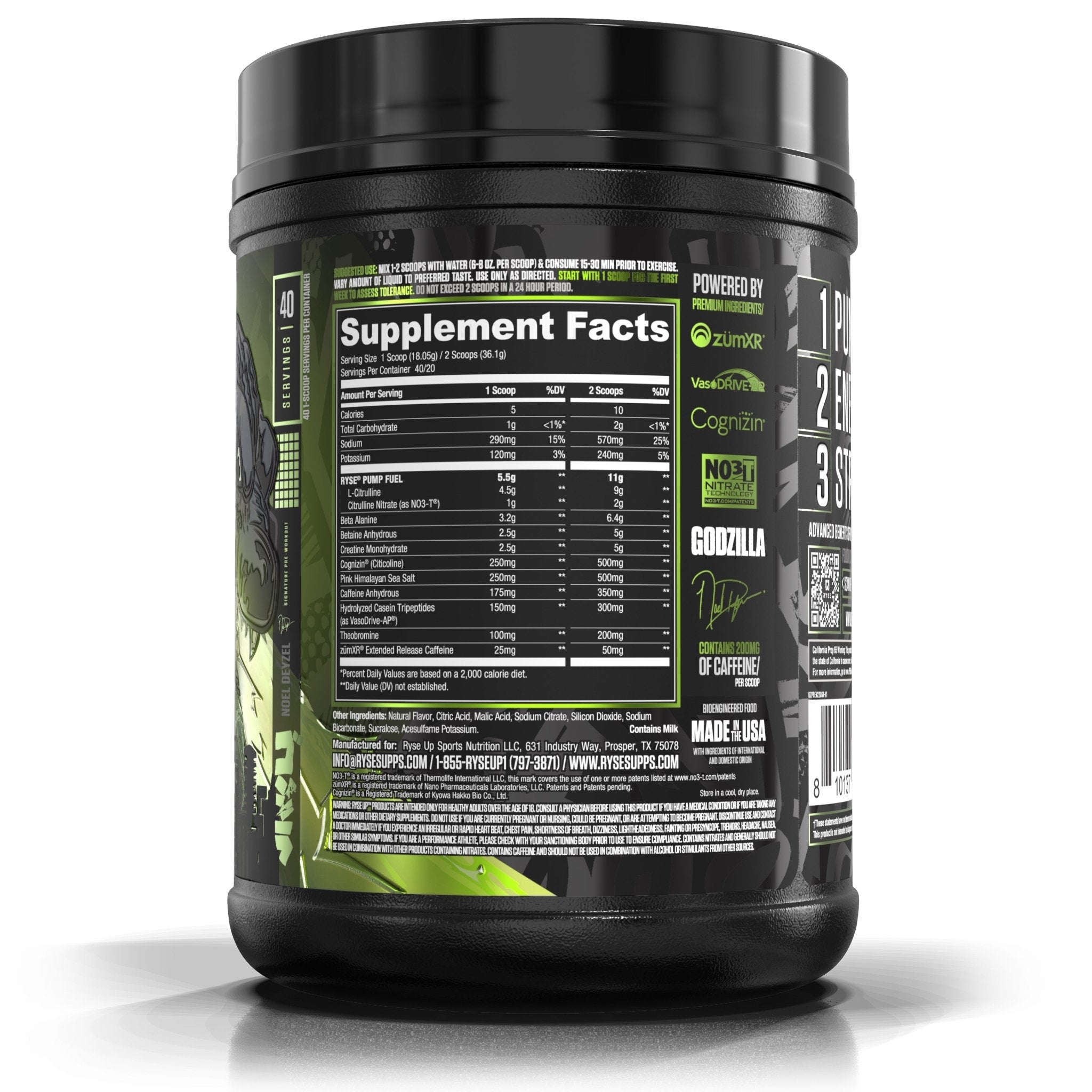 RYSE GODZILLA® Pre Workout Supplement - Energy & Focus Booster for Intense Workouts | Gym Performance Enhancer for Men & Women | Best for Bodybuilding, Weightlifting & CrossFit Training