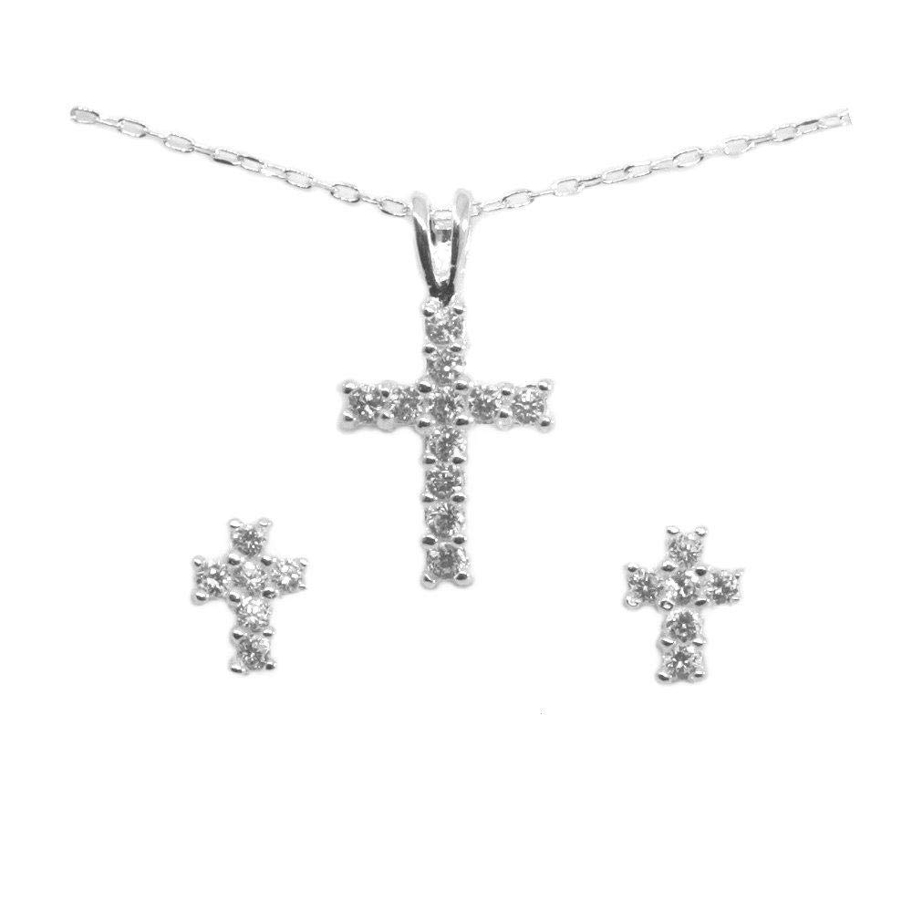 Cross Cubic Zirconia Sterling Silver Earrings and Necklace Set for Women - Elegant Jewelry Gift for Anniversary, Birthday & Special Occasions