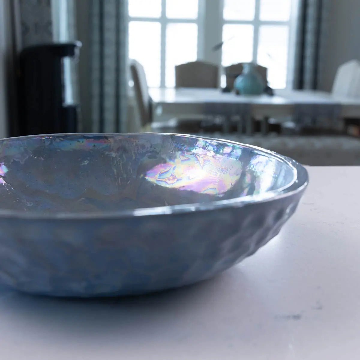 Handmade Nerikomi Stoneware Bowl with Mother of Pearl Finish - Blue, Gray & Cream Ceramic Serving Dish for Dining & Decor (Alchemy Collection) | Perfect for Entertaining, Table Centerpieces & Home Decor