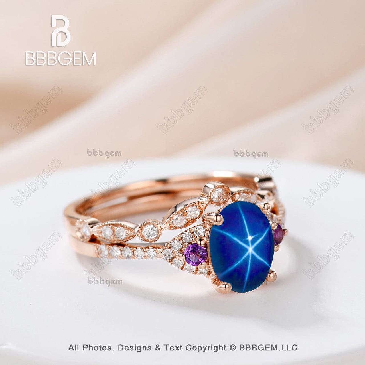 Exquisite Oval Lindy Blue Star Sapphire Engagement Ring with Cluster Diamonds - Perfect for Wedding, Proposal & Anniversary Gifts | Elegant Jewelry for Brides & Couples