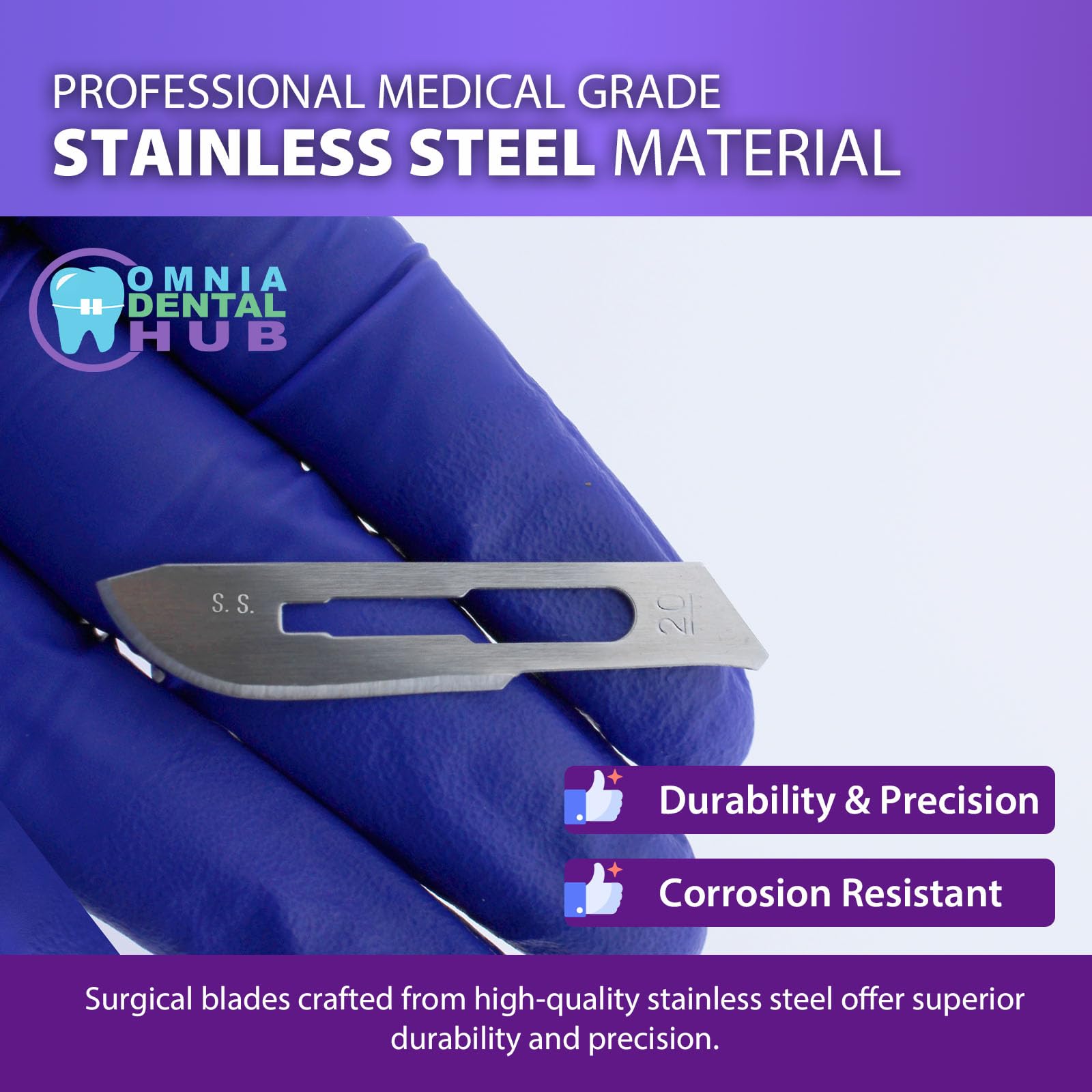 200PCs Dental Grade #20 Stainless Steel Sterile Surgical Blades by Omnia ONE | Individually Wrapped High-Quality Surgical Blades for Dermatology, Cosmetic Procedures & Medical Use | Precision Cutting Tools for Professionals
