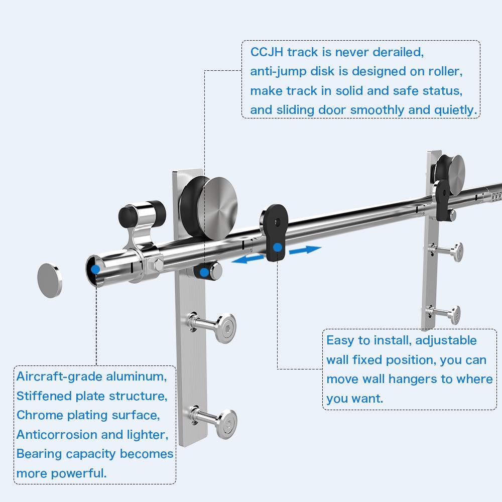 7FT Heavy Duty Stainless Steel Sliding Barn Door Hardware Kit for Single Wooden Door - Flat Shape Hanger - Perfect for Farmhouse, Industrial & Modern Home Decor