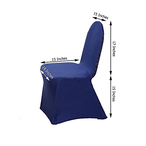 25 Pcs Navy Blue Metallic Spandex Stretchable Banquet Chair Covers - Elegant Slipcovers for Wedding, Party & Reception Decorations - Perfect for Indoor & Outdoor Events