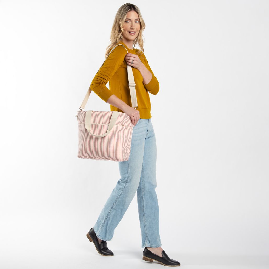 Premium Striped Insulated Cooler Bag - Rose & Tan Colors for Picnics, Beach Trips & Outdoor Adventures