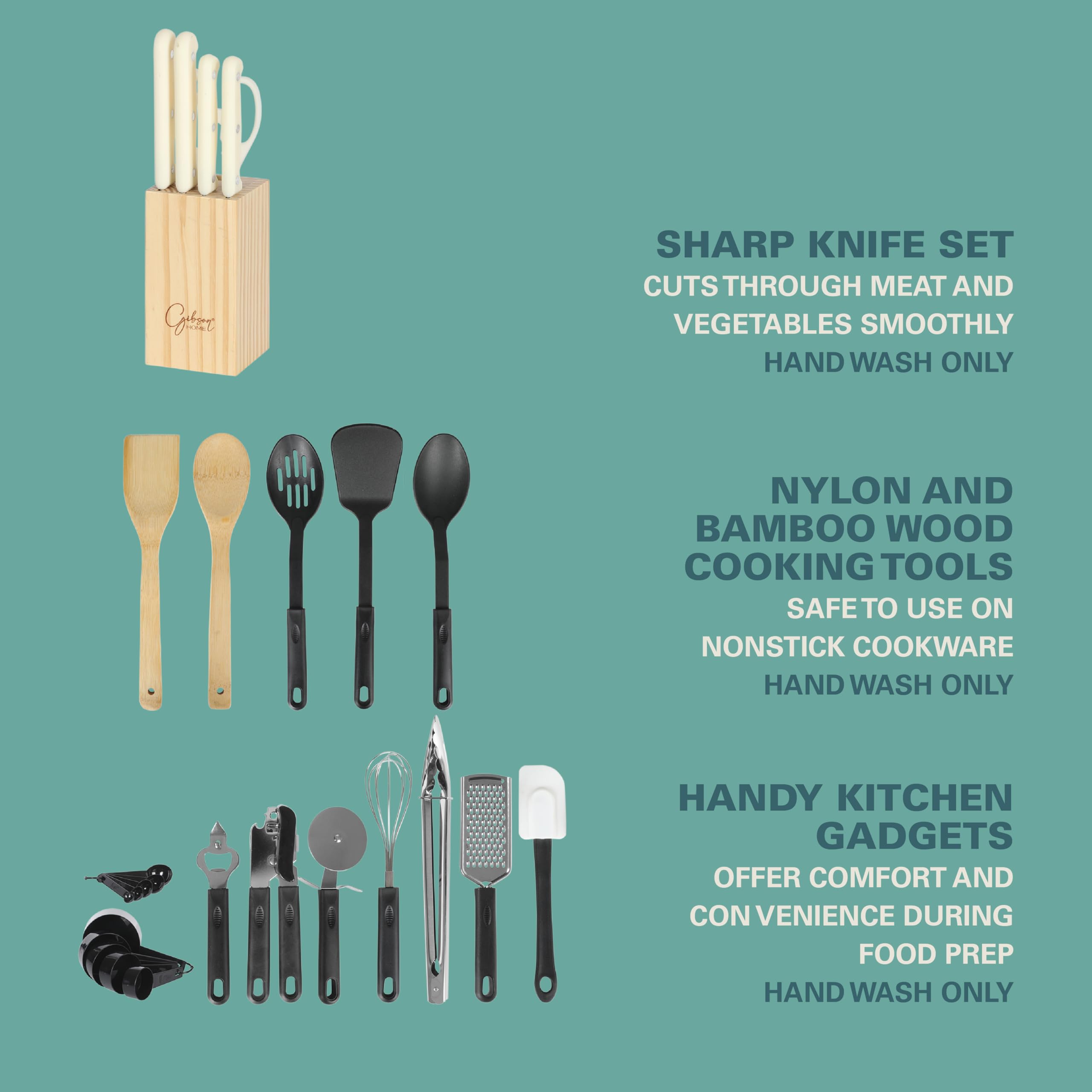 Gibson Home 74-Piece Complete Kitchen Set - Pots & Pans Cookware, Dinner Plates & Bowls, Knife Block with Cutlery, Flatware Utensils, Kitchen Tools & Gadgets, Storage Containers, Drinking Glasses - Perfect for Small Apartments, College Dorms & Starter Homes