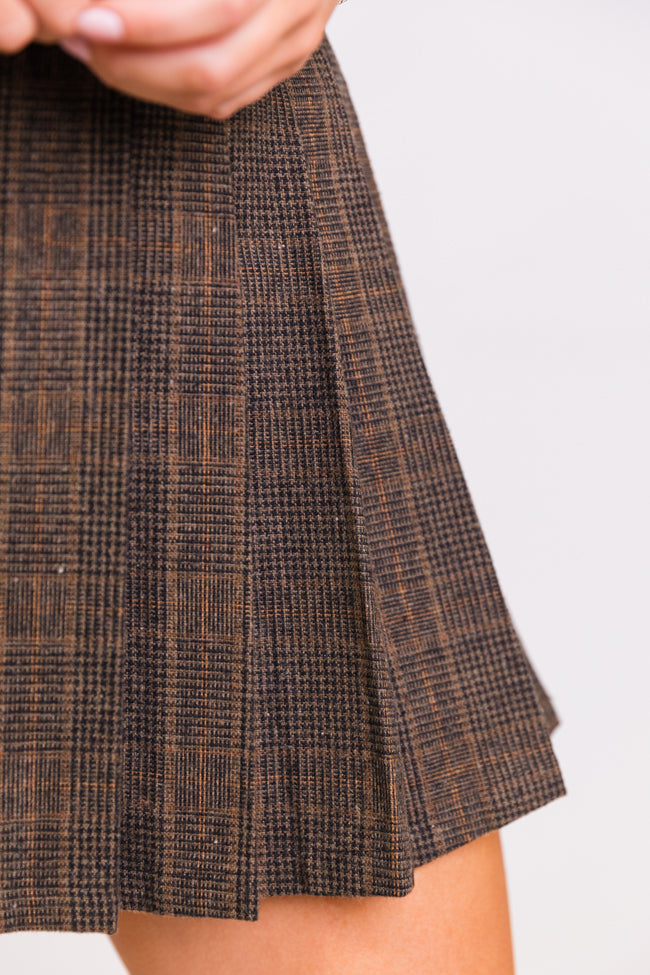 Stylish Mocha Pleated Plaid Skort for Women - Trendy Tennis Skirt with Shorts - Perfect for Golf, Running & Casual Wear