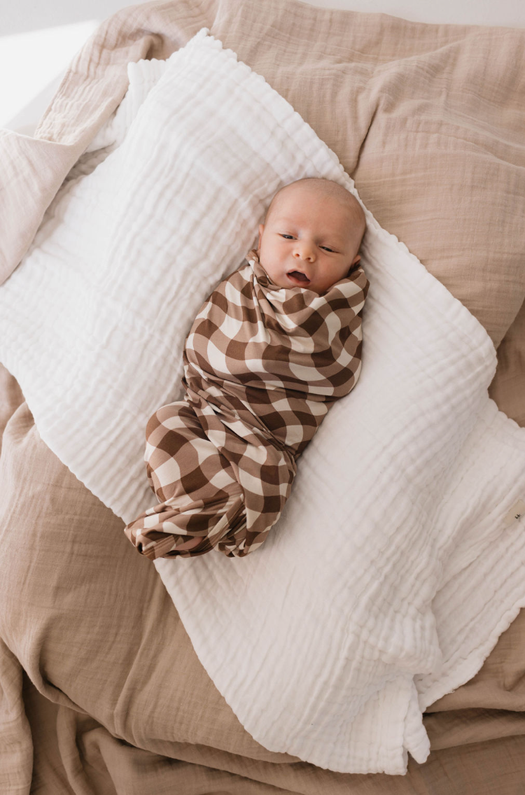 Organic Bamboo Baby Swaddle Blanket - Soft & Breathable Groovy Gingham Pattern - Perfect for Newborn Swaddling, Nursing, and Photo Shoots