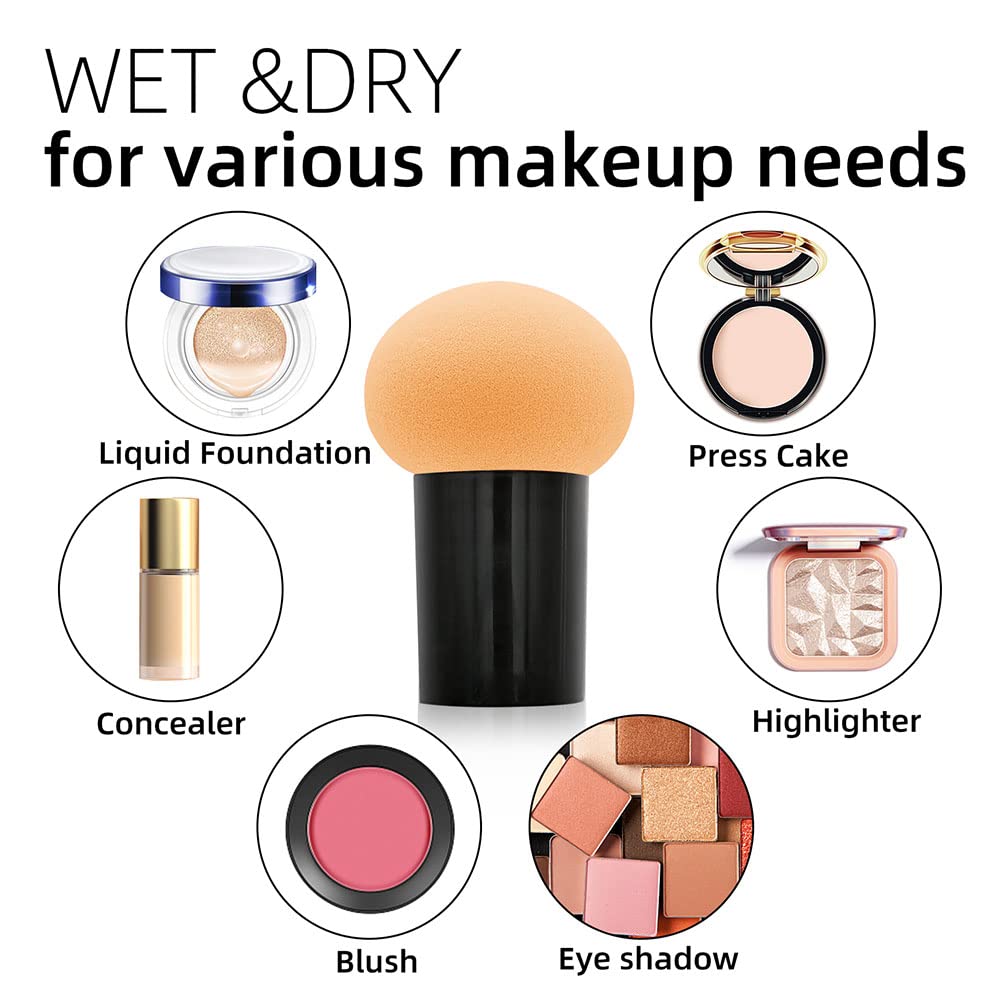 Dolovemk Mushroom Head Makeup Puff Brush with Handle - Powder Sponge Blender for Flawless Finish