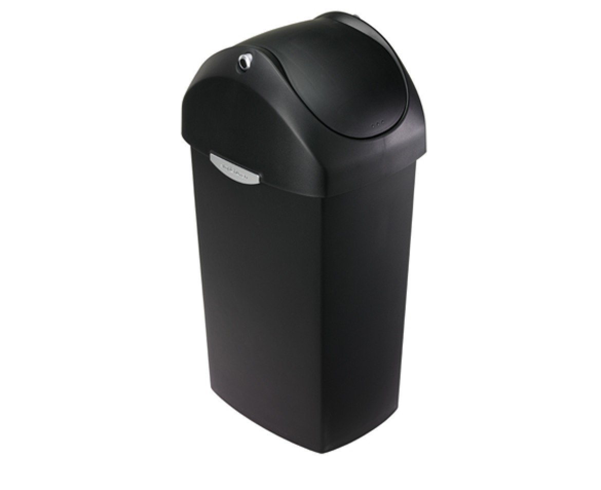 simplehuman 60 Liter / 16 Gallon Swing Lid Trash Can - Black Plastic Waste Bin for Kitchen, Bathroom & Office | Durable & Odor-Controlling