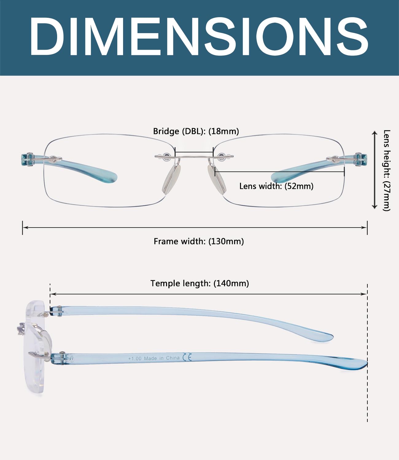 BLUELESS Rimless Reading Glasses for Men & Women - Lightweight Small Readers with Anti-Blue Light (Transparent Frame) - Perfect for Computer Work, Reading Books & Office Use