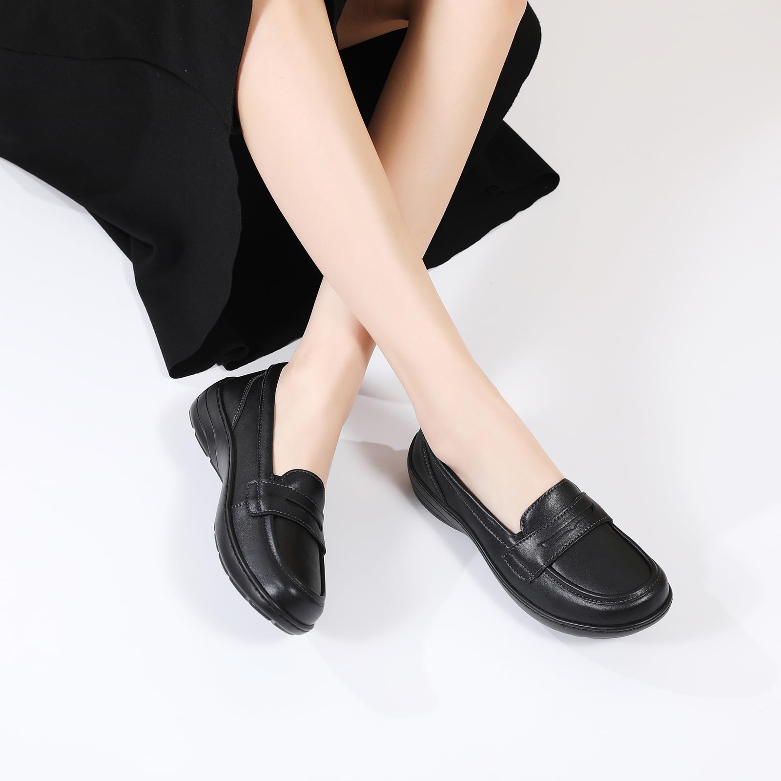 QAE Women's Leather Loafers - Orthopedic Comfort Slip-On Casual Shoes for Walking, Work & Dress | Perfect for Office, Travel & Everyday Wear