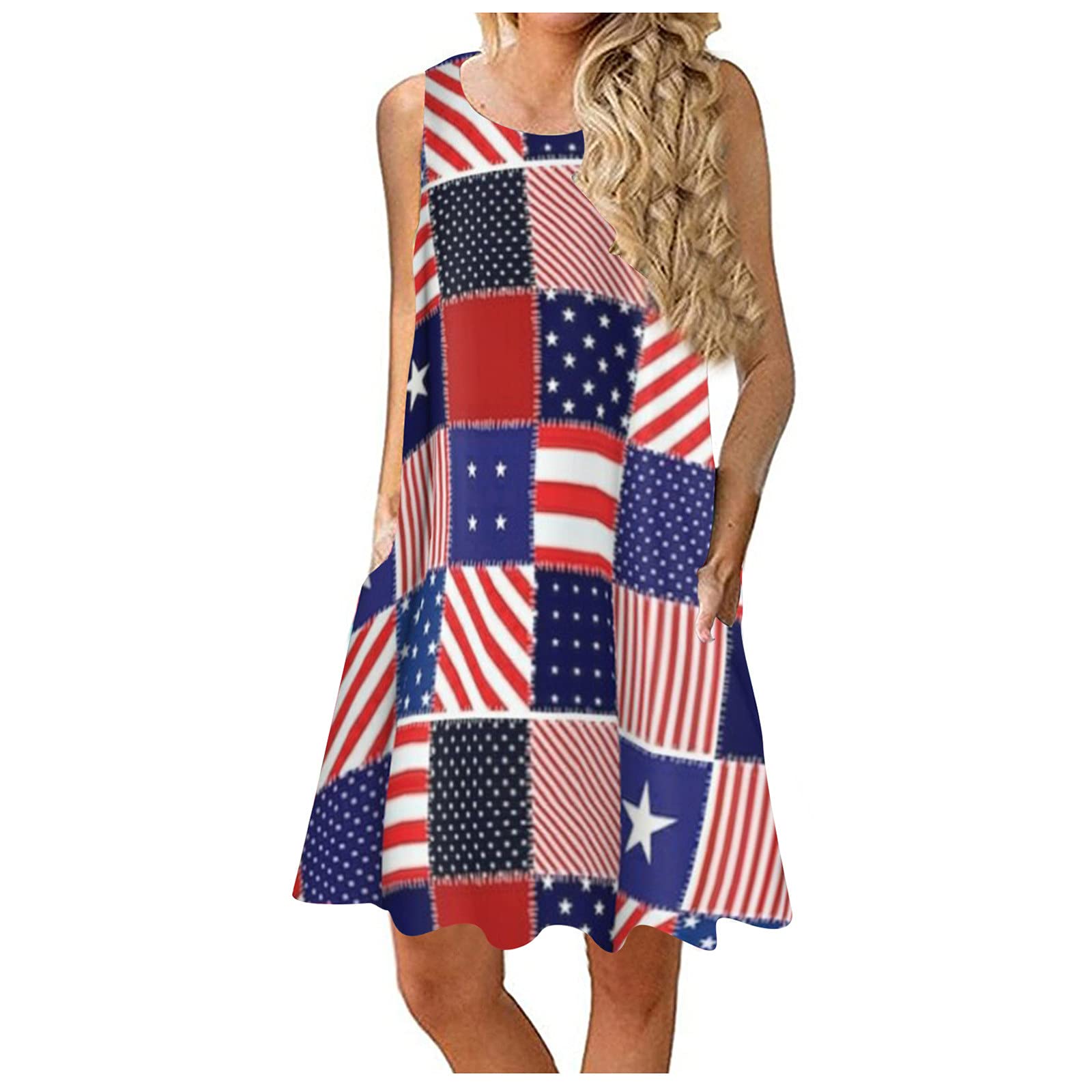 Women's Summer Dresses with Pockets - Sleeveless American Flag Print Beach Dress for Casual Wear & Vacation | Perfect for 4th of July, Pool Parties & Summer Outings