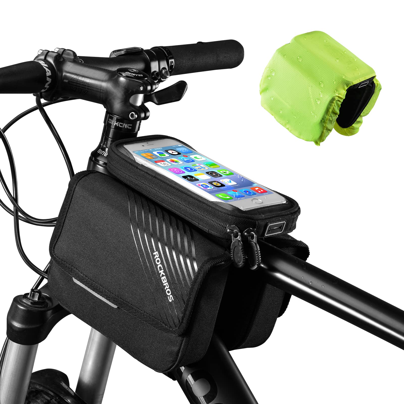 ROCKBROS Waterproof Bike Frame Bag - Large Capacity Top Tube Bicycle Storage Bag with Touchscreen Phone Holder for iPhone X/11/12/13/14 (Under 6.4
