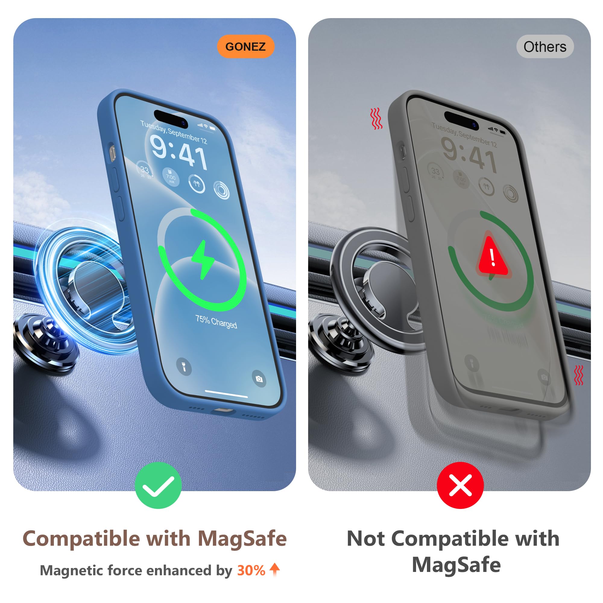 Magnetic Silicone Case for iPhone 15 Plus - MagSafe Compatible with Camera Protector & Screen Protector | Shockproof Protective Phone Cover 6.7