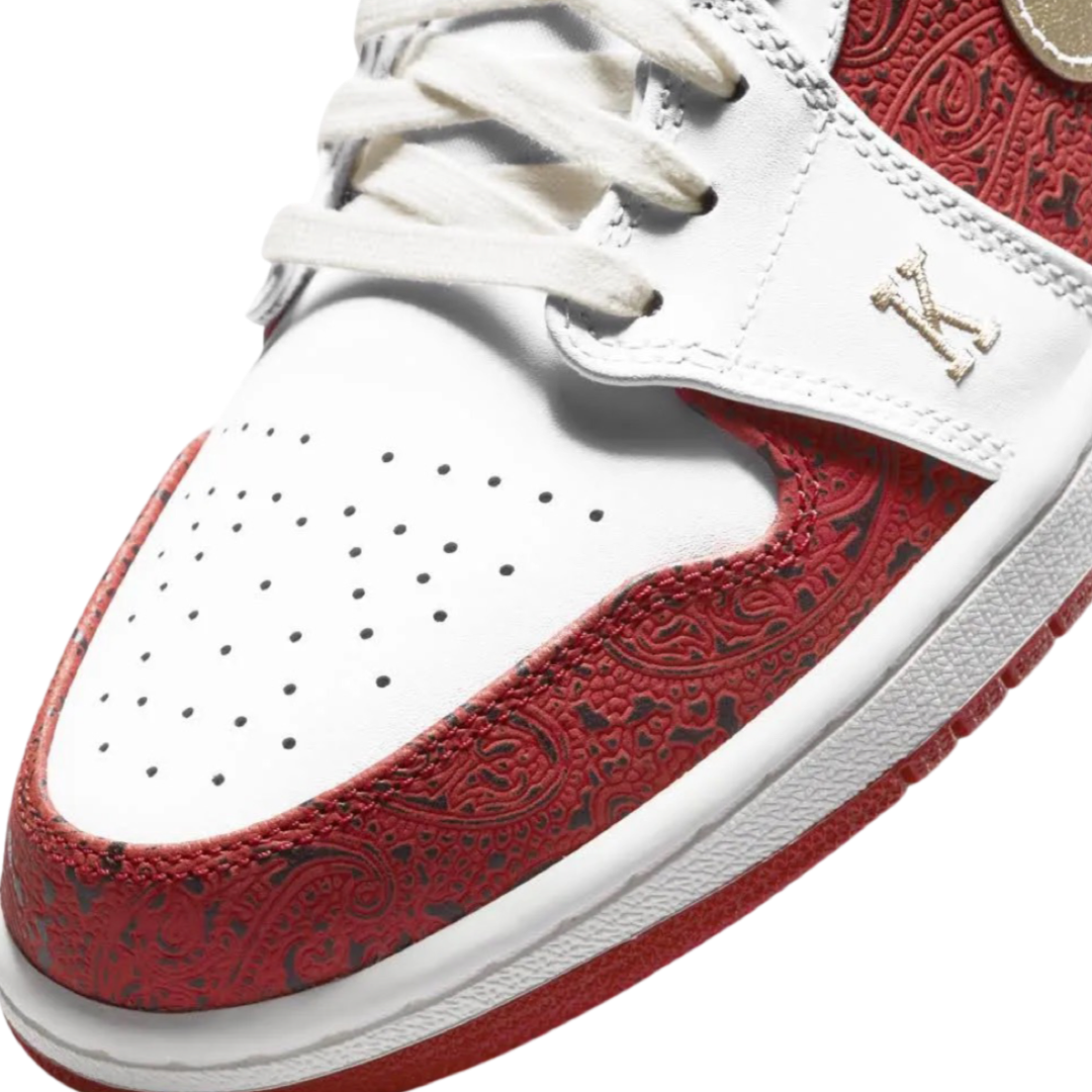 Air Jordan 1 Low Spades Sneakers - White/Metallic Gold/University Red Sail - Men's Basketball Shoes for Casual Wear & Street Fashion