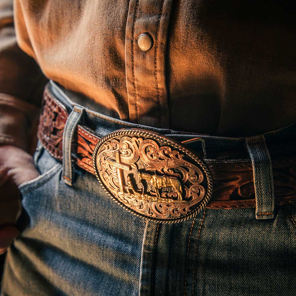 Tri-Tone Christian Cowboy Attitude Belt Buckle - Western Style Accessory for Jeans & Boots - Perfect for Rodeo, Church & Country Events
