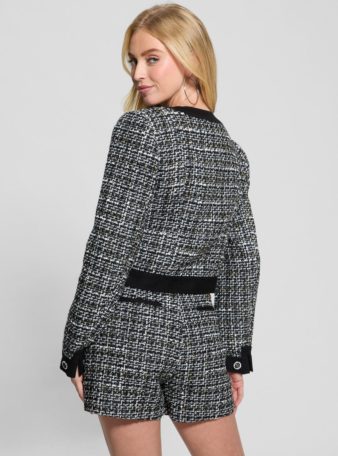 Eco-Friendly Black Yvonne Denim Tweed Jacket for Women - Stylish Casual Blazer for Office, Dating & Outdoor Activities