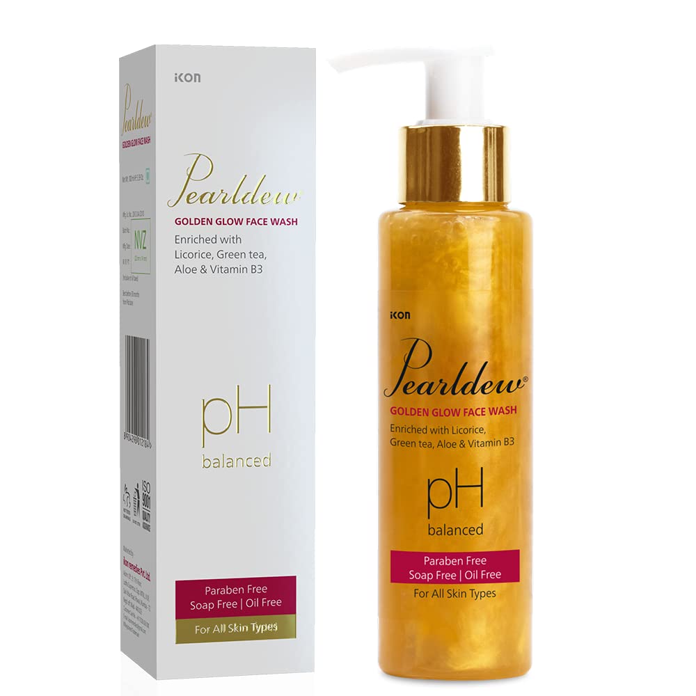 Pearldew Golden Glow Face Wash with Licorice, Green Tea & Aloe - 100ml Organic Vitamin E & B3 Cleanser | Oil-Free, Soap-Free, Paraben-Free | Brightening & Hydrating for Daily Skincare Routine