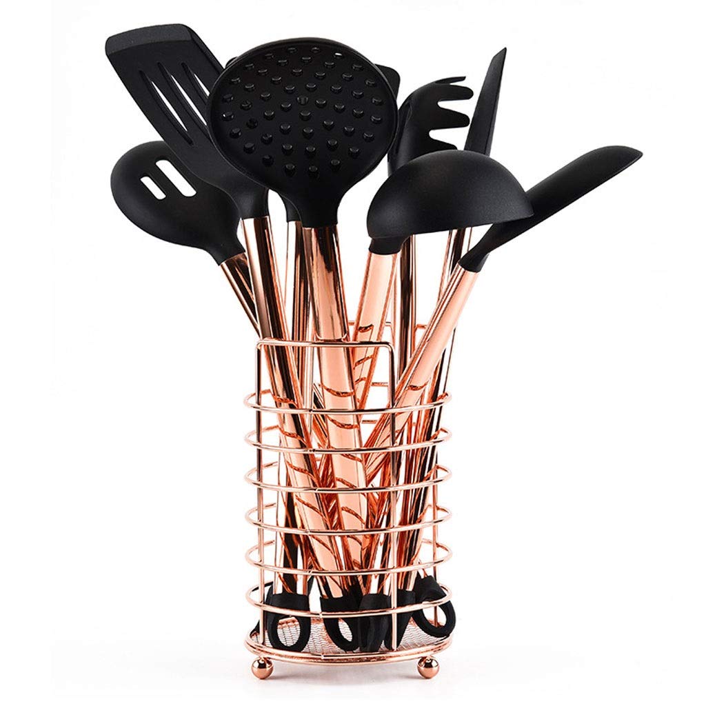 11-Piece Rose Gold Stainless Steel Kitchen Utensil Set with Silicone Heads - Nonstick, Heat Resistant Cooking Tools for Baking, Frying & Everyday Meal Prep (Includes Spatula, Spoon & More)