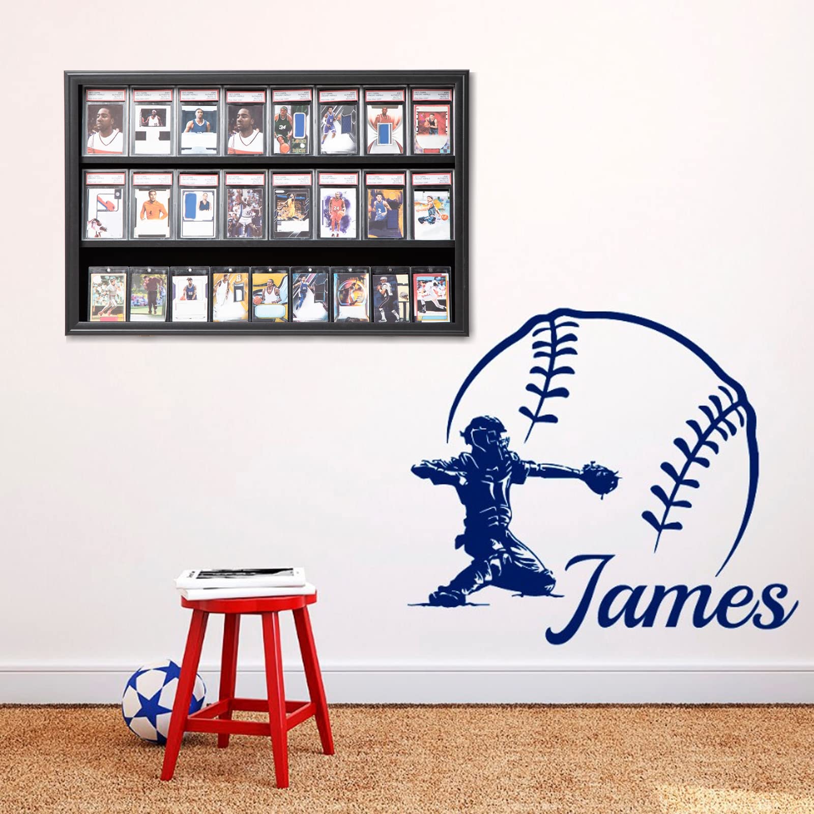 Temgee 24 Baseball Card Display Case - Lockable UV Protected Wall Mount Sports Trading Card Holder for Baseball, Basketball, Football & Hockey Collections | Perfect for Home, Office or Store Displays