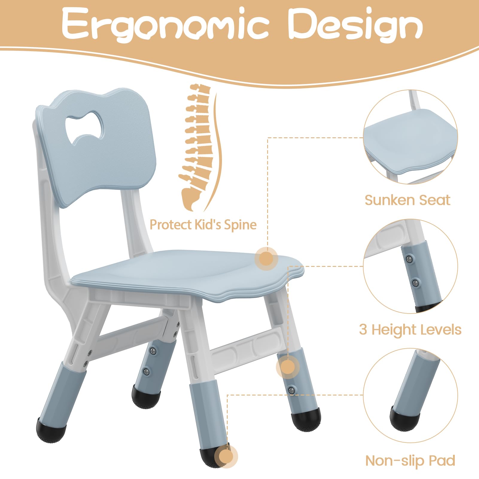 GAOMON Adjustable Kids Table and 4 Chairs Set with Graffiti Desktop - 4-in-1 Toddler Activity Table for Reading, Drawing, Playing & Eating - Perfect for Playrooms, Preschools & Daycares