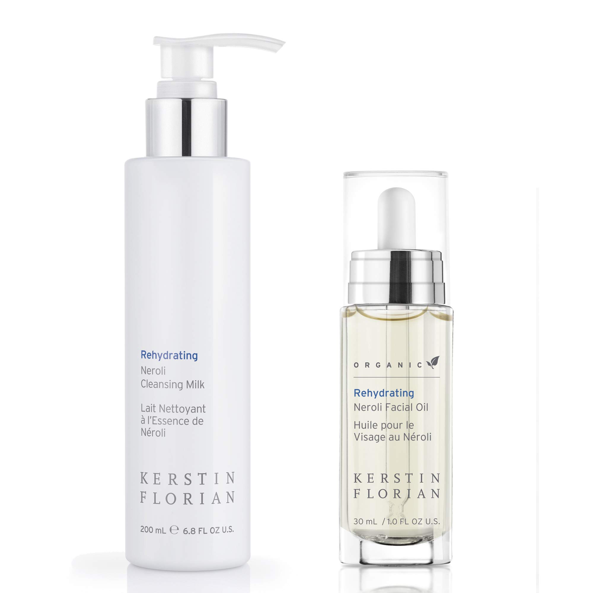 Kerstin Florian Rehydrating Neroli Cleansing Milk & Organic Facial Oil Set - Gentle Makeup Remover for Clean, Fresh Skin | Anti-Aging Skincare Routine | Perfect for Daily Cleansing & Nighttime Hydration