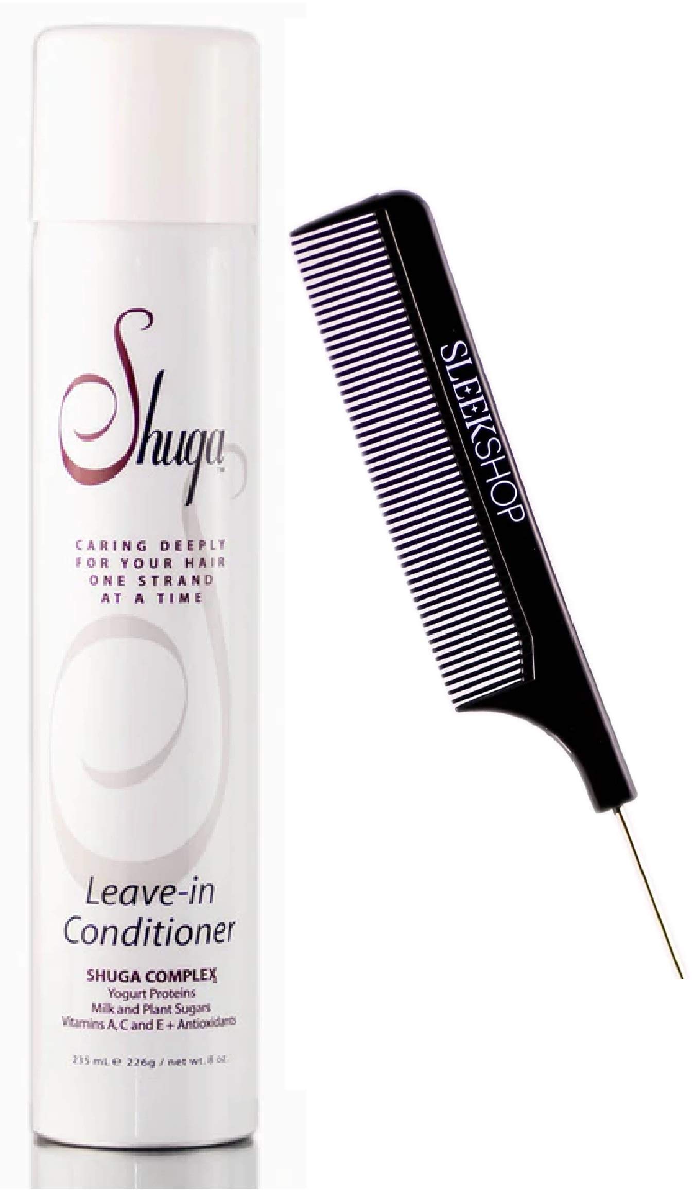 Shuga Aerosol Leave-In Conditioner - Non-Silicone Hair Spray Conditioner with Steel Pin Tail Comb (8 oz / 235 ml) - Sugar Hairspray for Frizz Control & Shine - Perfect for Daily Styling, Salon Results at Home