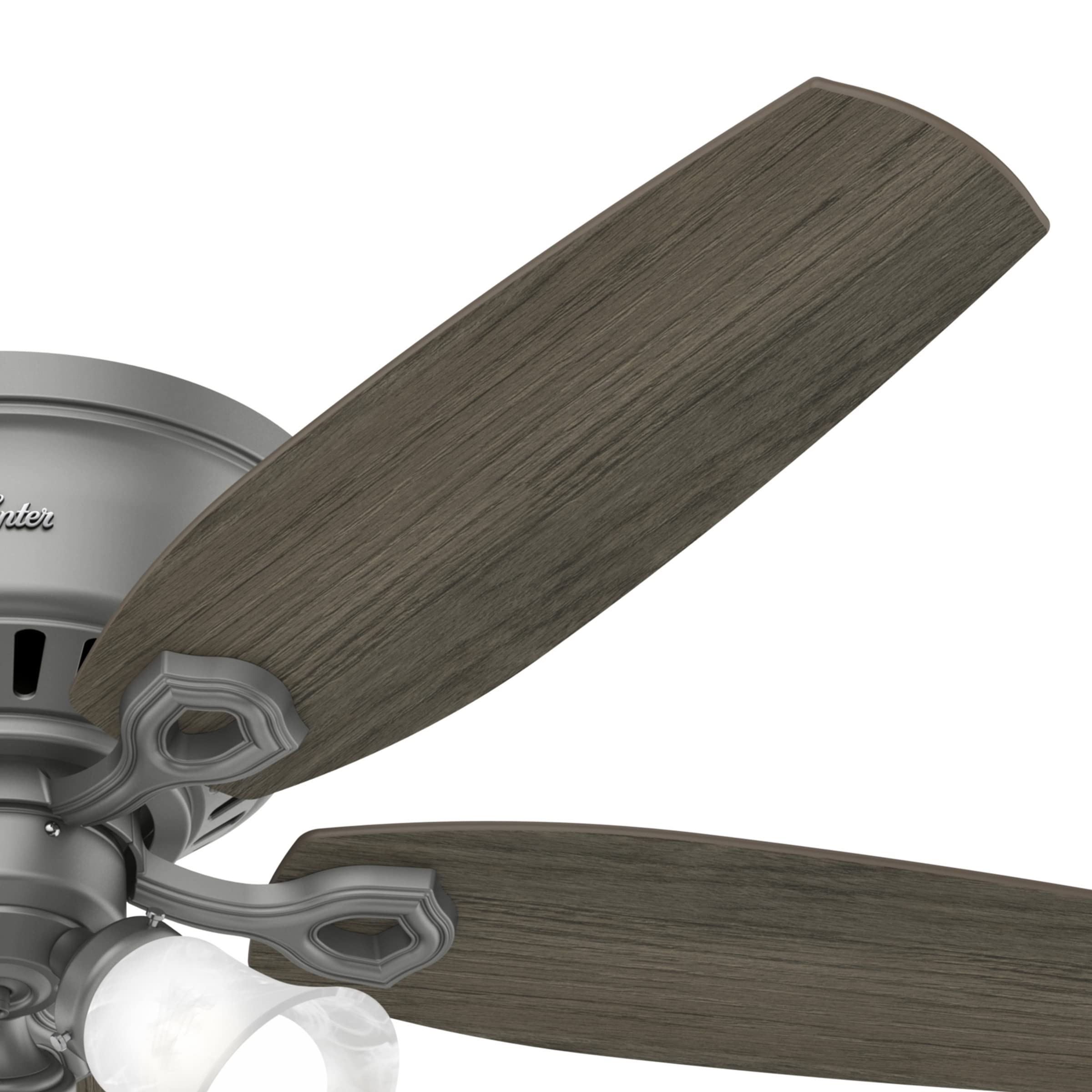 Hunter Fan Company 51113 52-Inch Low Profile Ceiling Fan with LED Light Kit - Matte Silver Finish - Pull Chain Control - Perfect for Bedrooms, Living Rooms & Home Offices