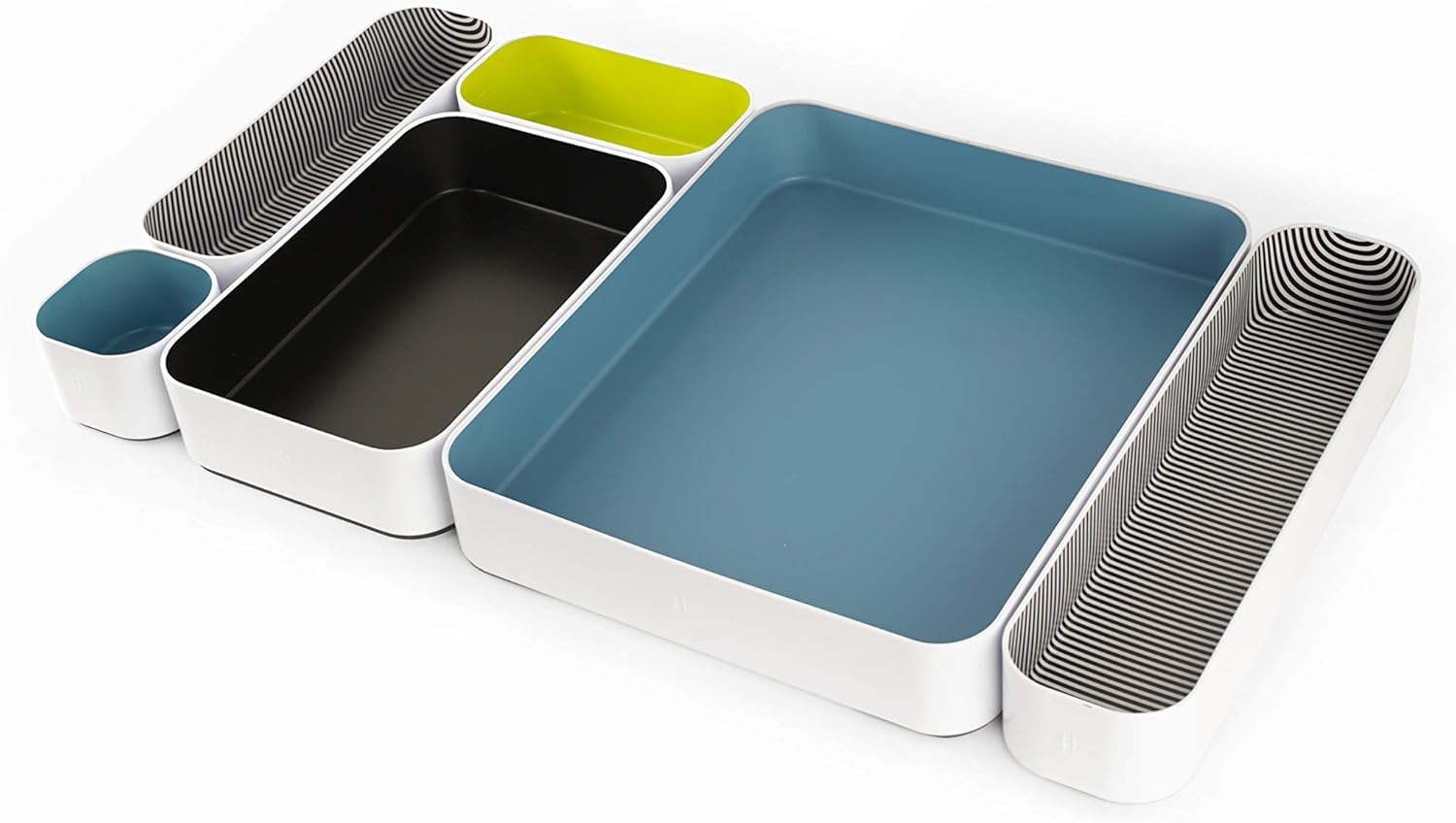 6-Piece Metal Organizer Tray Set for Makeup, Office Supplies & Kitchen Utensils - 2 Inch Multicolor Striped Drawer Storage for Desk, Bathroom & Kitchen Organization (Perfect for Home & Office Use)