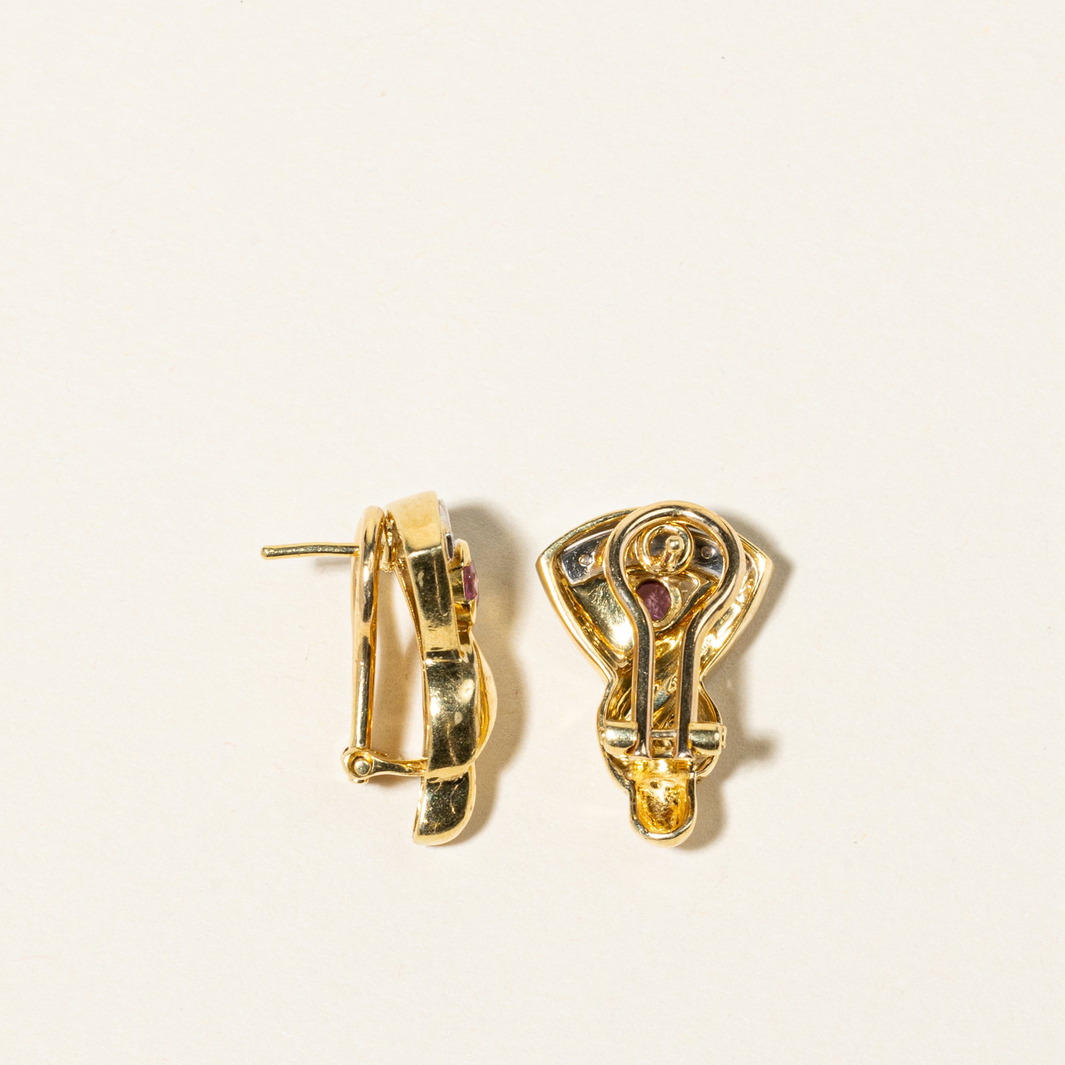 18K Yellow Gold Pink Sapphire & Diamond Stud Earrings | 0.54ctw Sapphire & 0.09ctw Diamonds | Elegant Gift for Women, Anniversary, Wedding, Birthday | Hypoallergenic Fine Jewelry