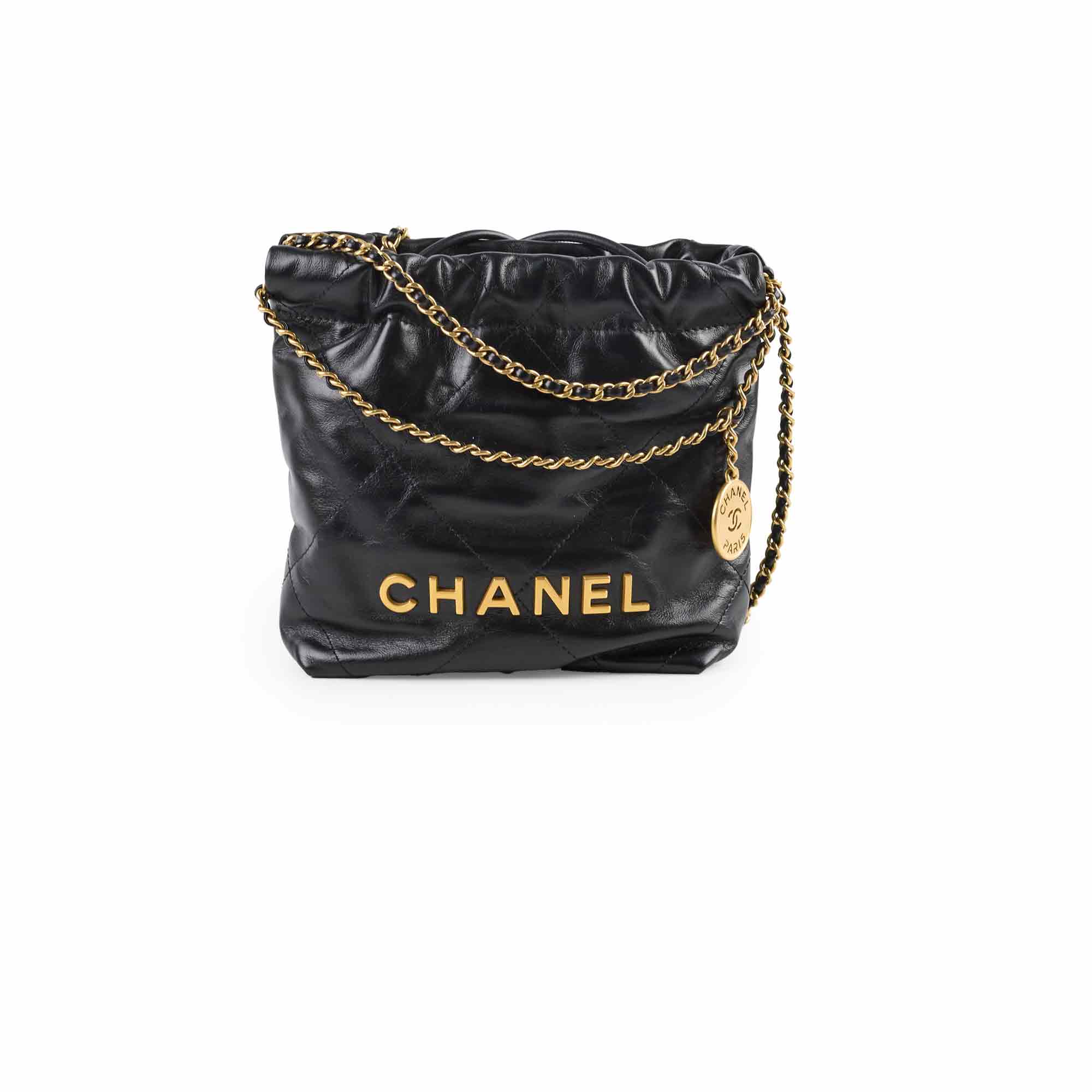 Chanel Mini 22 Black Leather Crossbody Bag with Microchip - Luxury Designer Handbag for Women, Perfect for Date Night & Evening Events