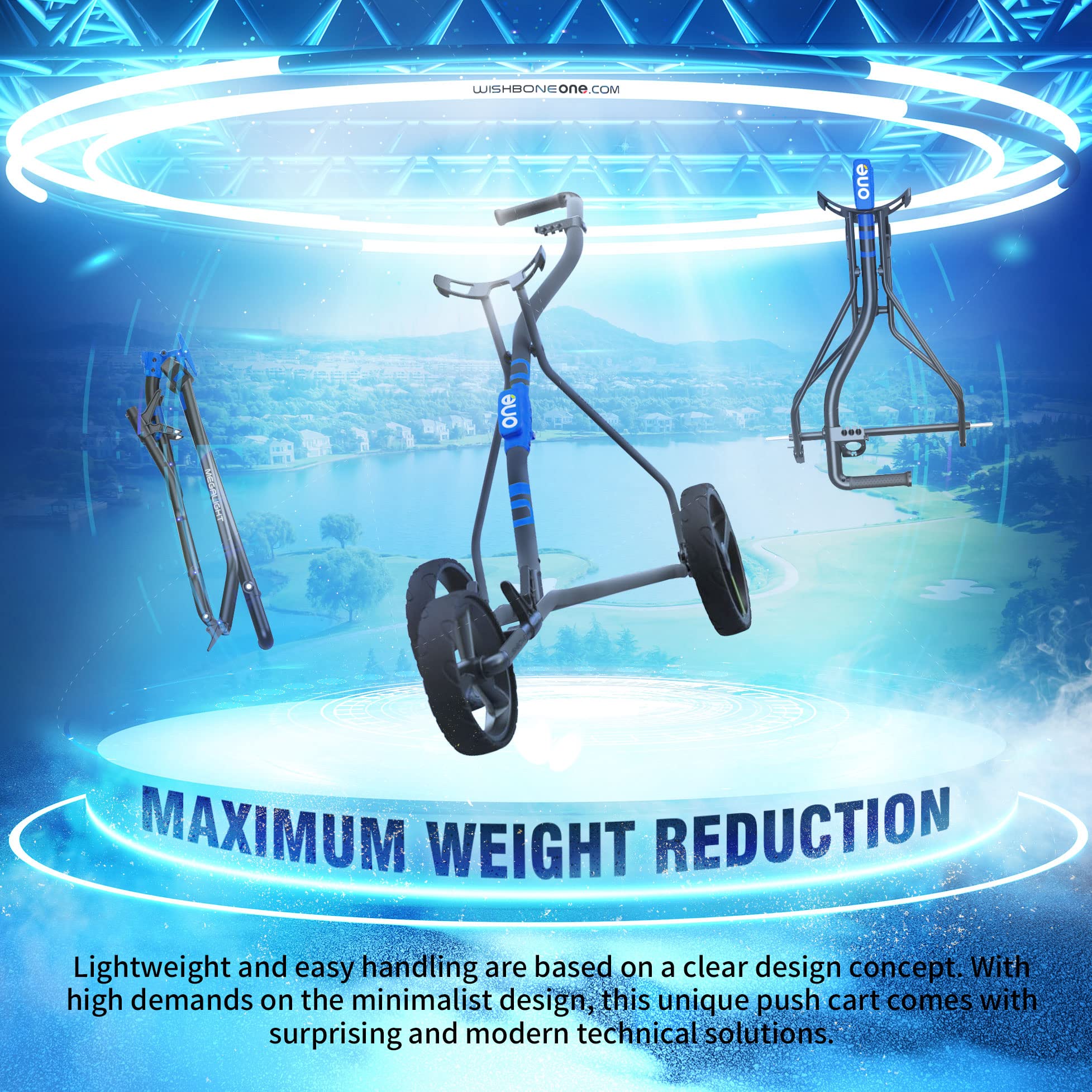 WishboneGolf Premium Golf Push Cart - Aircraft Grade Aluminum Lightweight Golf Caddy | Perfect for Golf Course, Driving Range & Outdoor Sports